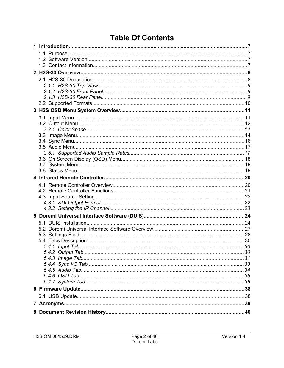 Doremi H2S-30 User Manual | Page 2 / 40