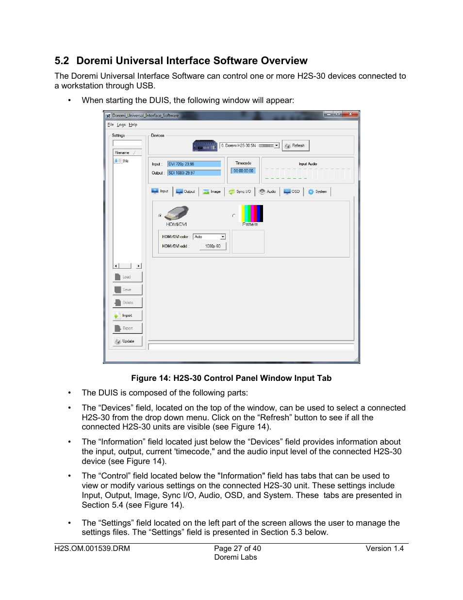 2 doremi universal interface software overview | Doremi H2S-30 User Manual | Page 27 / 40