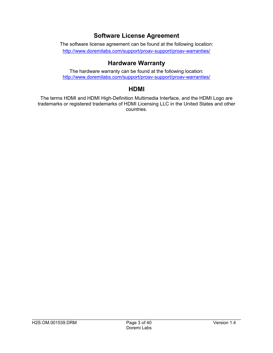 Doremi H2S-30 User Manual | Page 3 / 40
