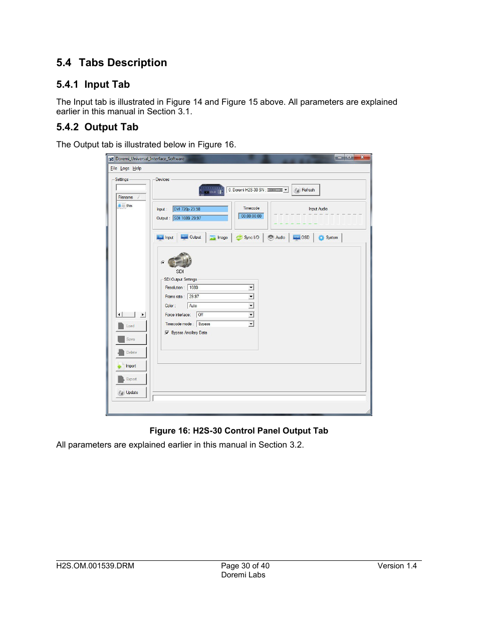4 tabs description, 1 input tab, 2 output tab | Doremi H2S-30 User Manual | Page 30 / 40