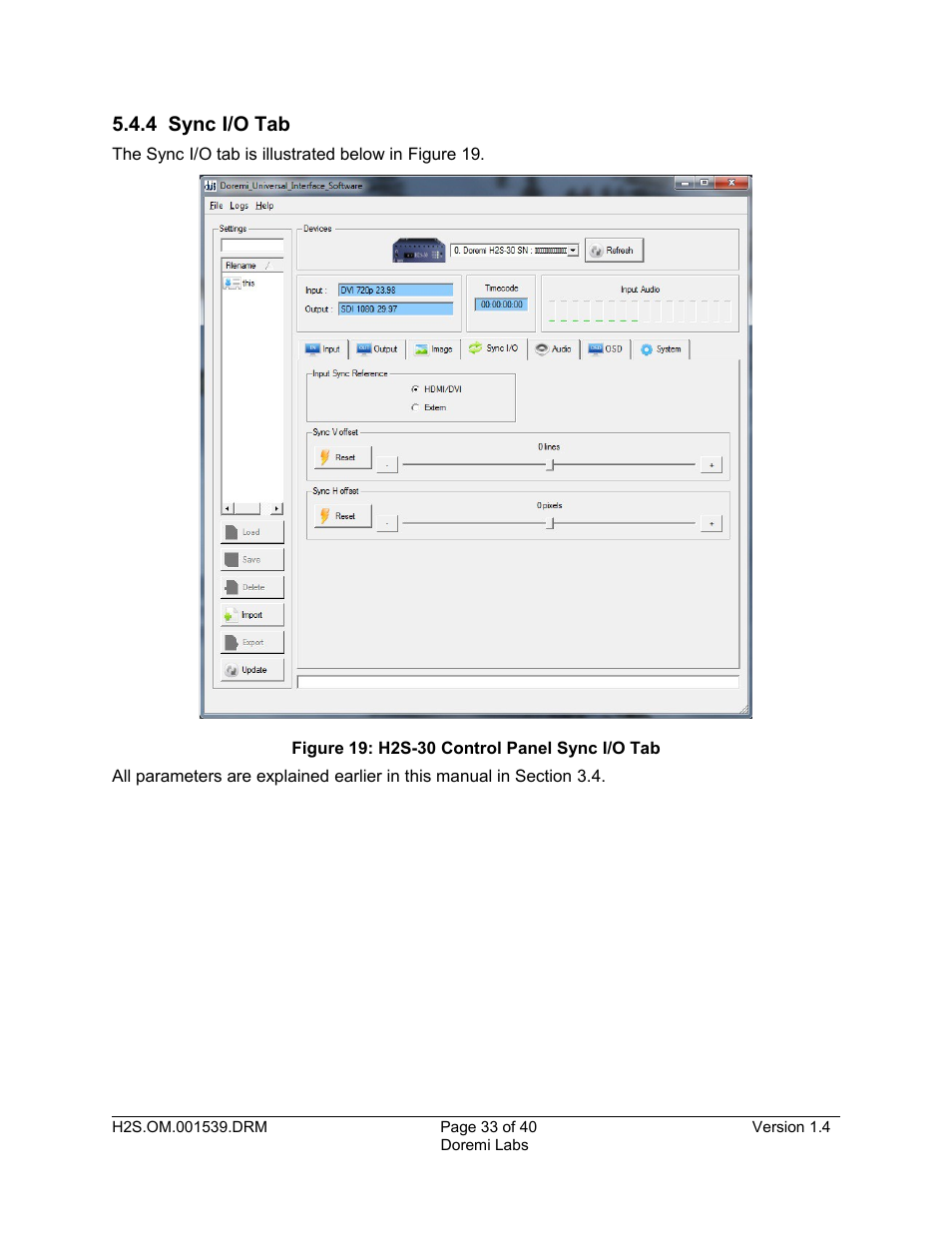 4 sync i/o tab | Doremi H2S-30 User Manual | Page 33 / 40