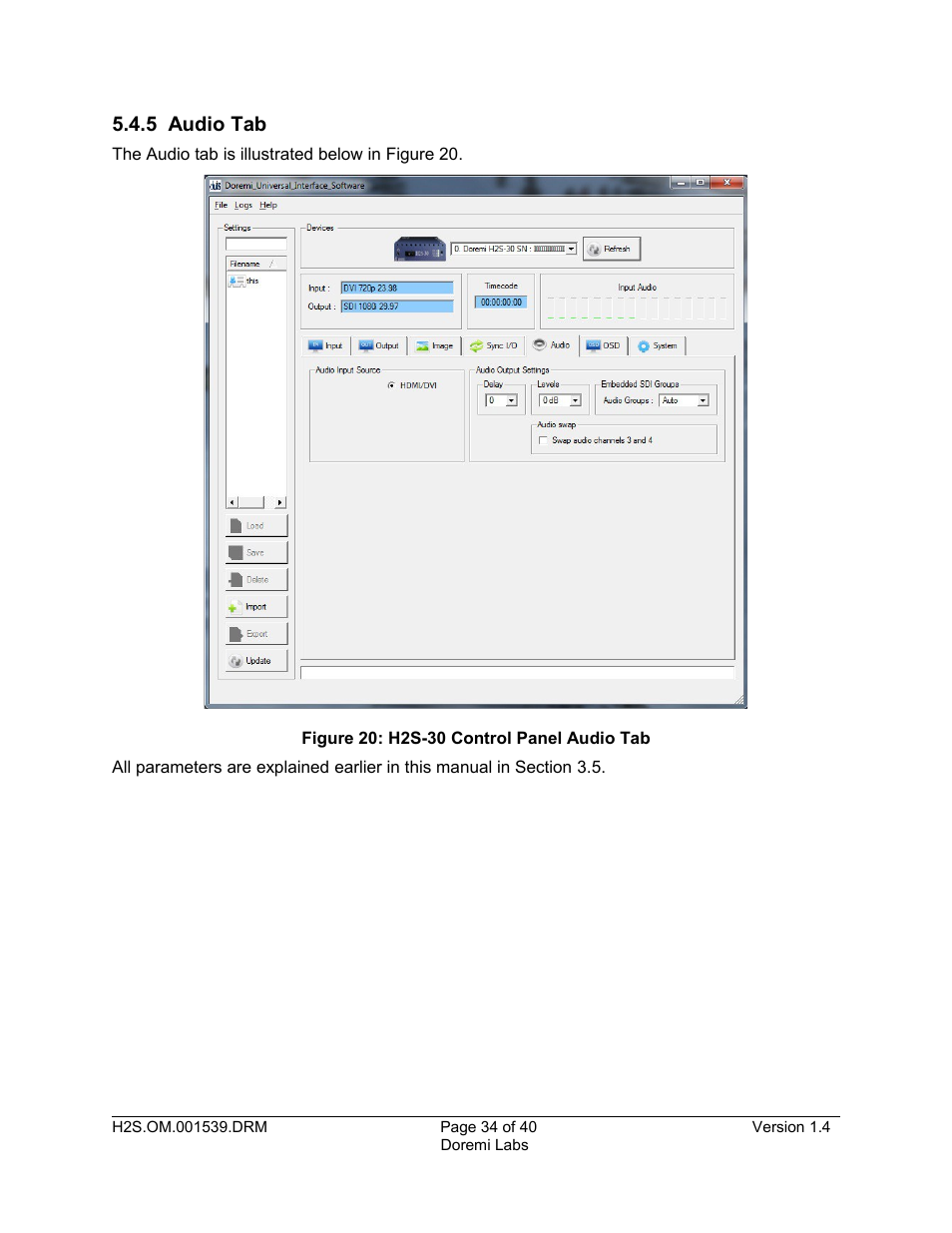 5 audio tab | Doremi H2S-30 User Manual | Page 34 / 40