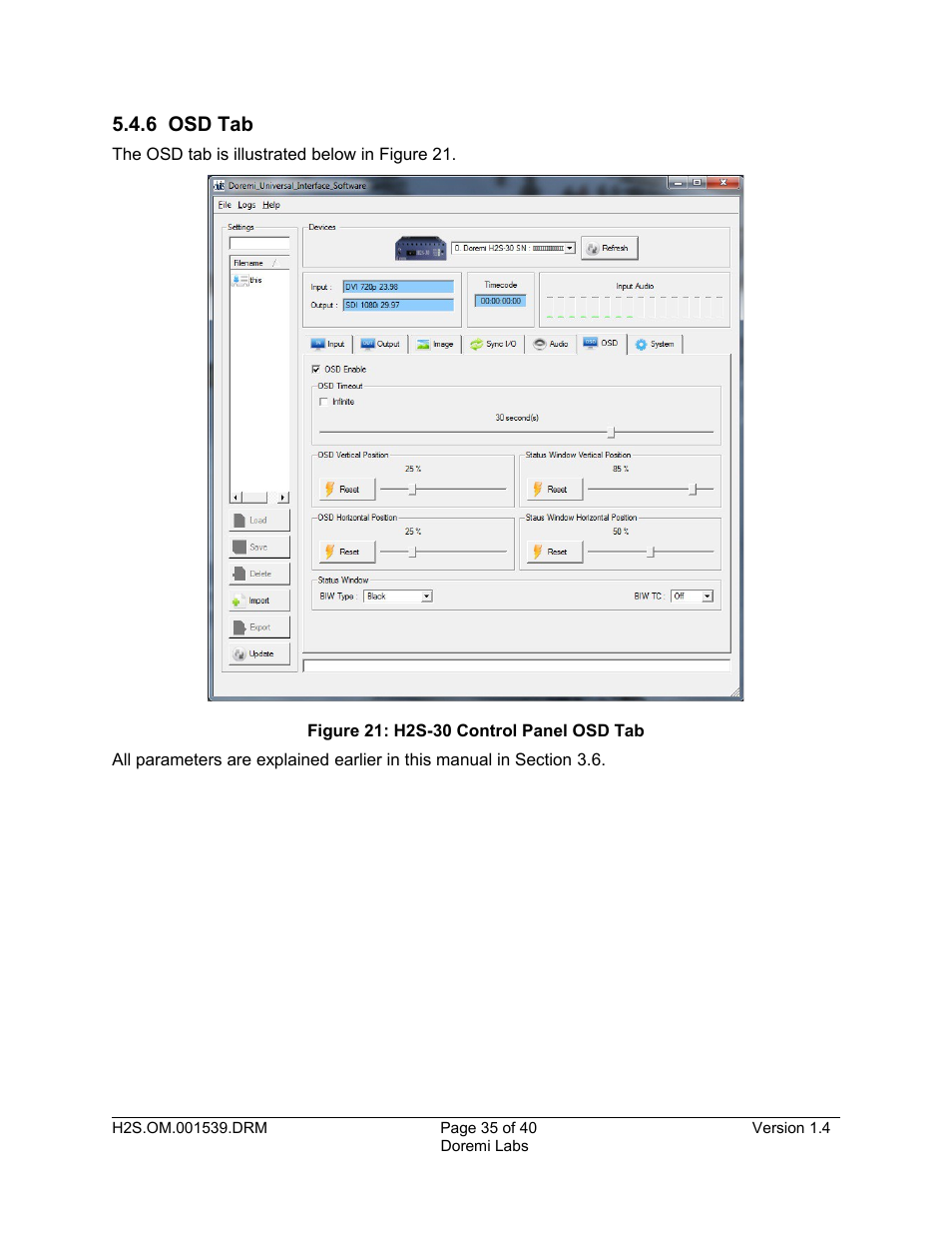 6 osd tab | Doremi H2S-30 User Manual | Page 35 / 40