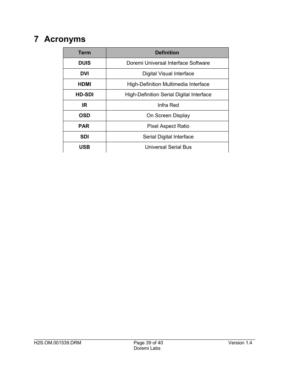 7 acronyms | Doremi H2S-30 User Manual | Page 39 / 40