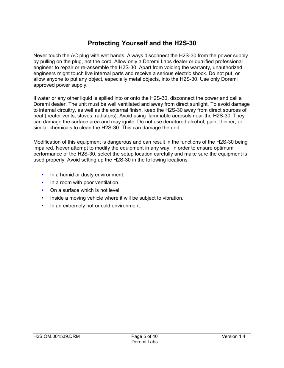 Protecting yourself and the h2s-30 | Doremi H2S-30 User Manual | Page 5 / 40