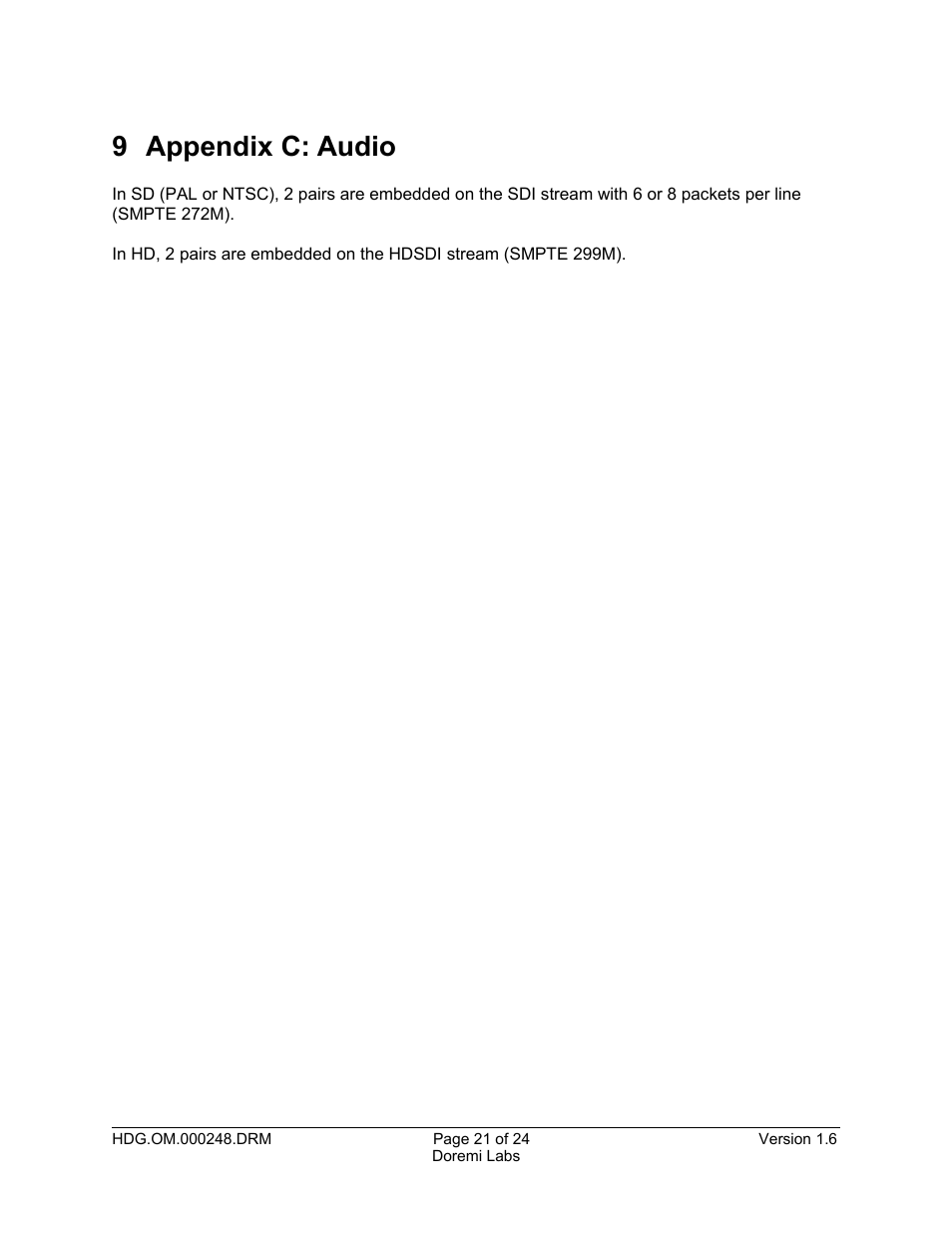 9 appendix c: audio | Doremi HDG-20 User Manual | Page 21 / 24