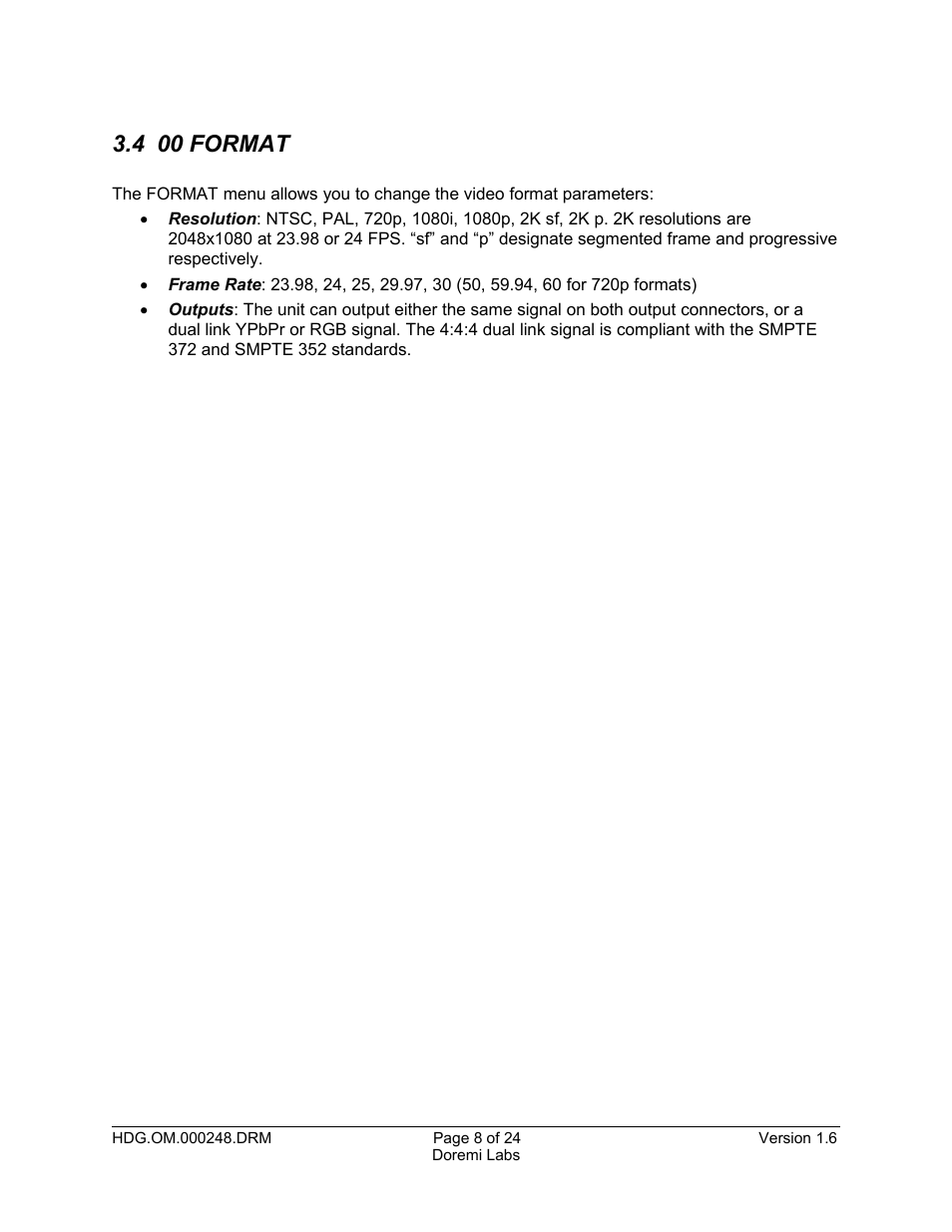 4 00 format | Doremi HDG-20 User Manual | Page 8 / 24