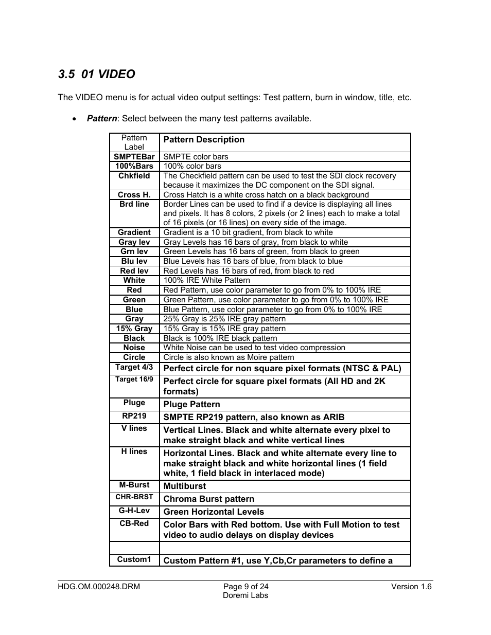 5 01 video | Doremi HDG-20 User Manual | Page 9 / 24