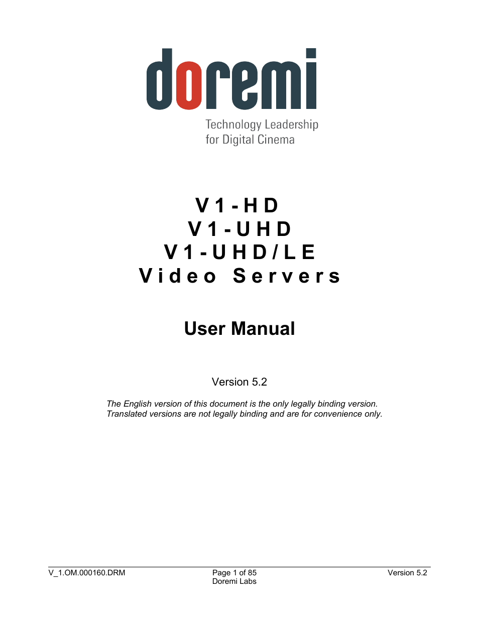 Doremi MCSHD User Manual | 85 pages