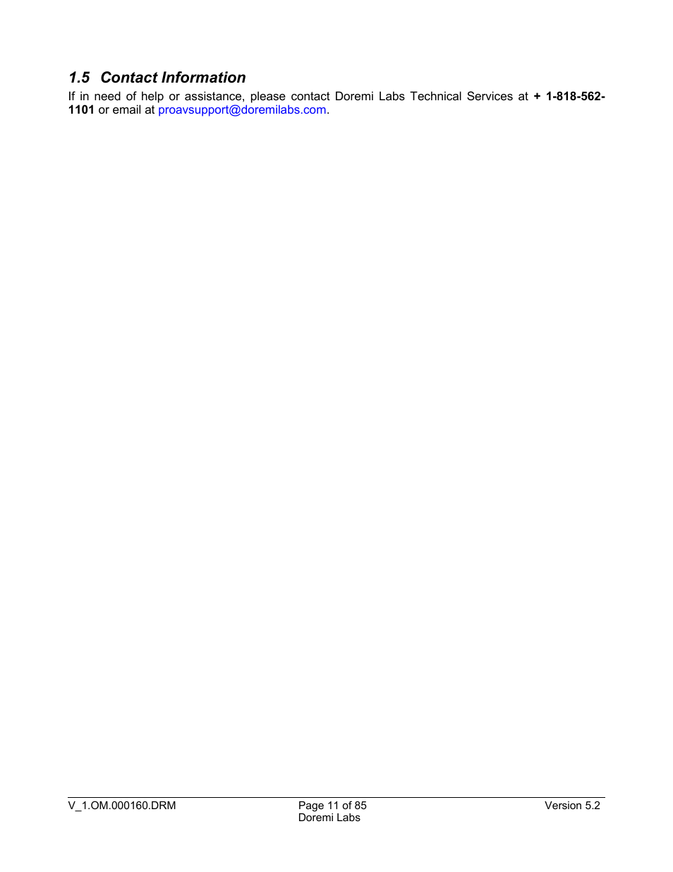 5 contact information | Doremi MCSHD User Manual | Page 11 / 85