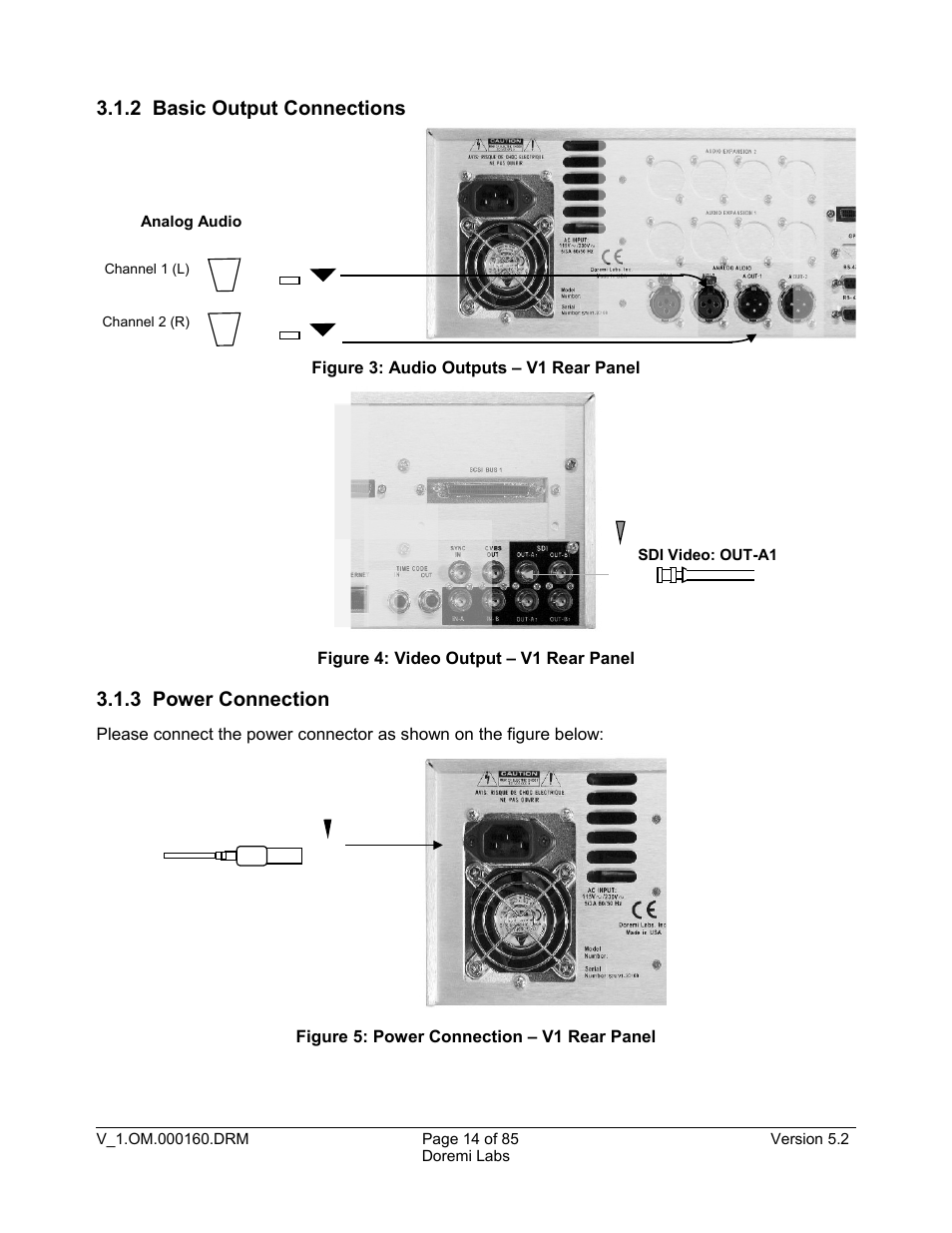 2 basic output connections, 3 power connection | Doremi MCSHD User Manual | Page 14 / 85
