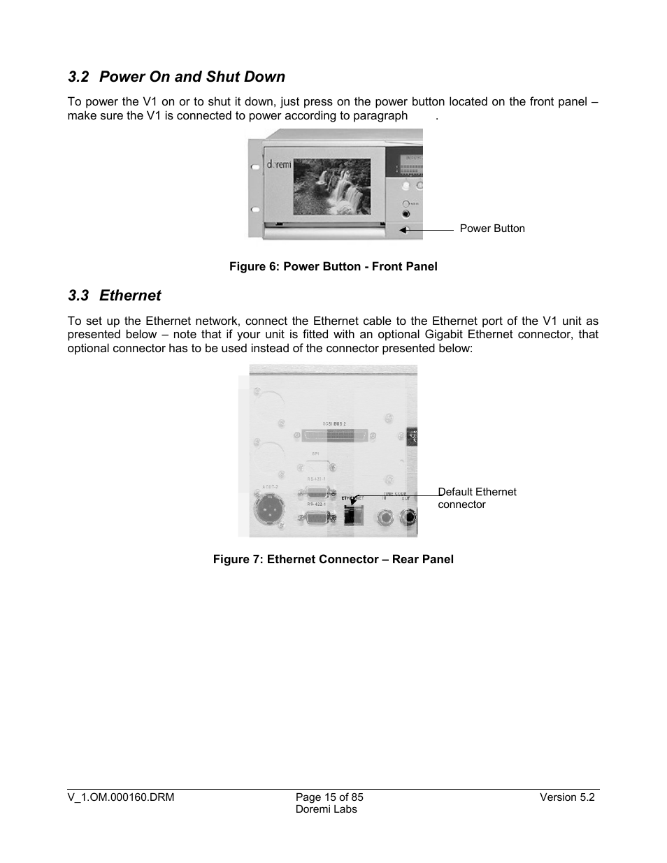 2 power on and shut down, 3 ethernet | Doremi MCSHD User Manual | Page 15 / 85