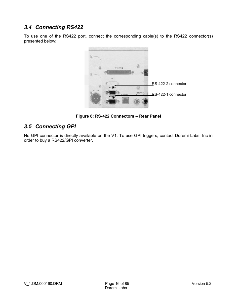 4 connecting rs422, 5 connecting gpi | Doremi MCSHD User Manual | Page 16 / 85