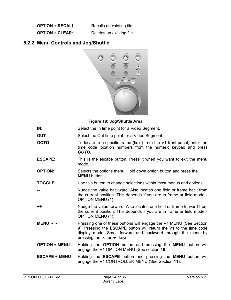 2 menu controls and jog/shuttle | Doremi MCSHD User Manual | Page 24 / 85
