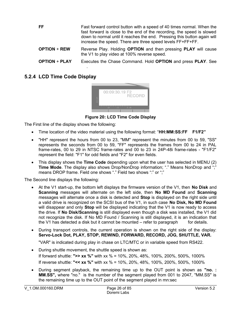 4 lcd time code display | Doremi MCSHD User Manual | Page 26 / 85