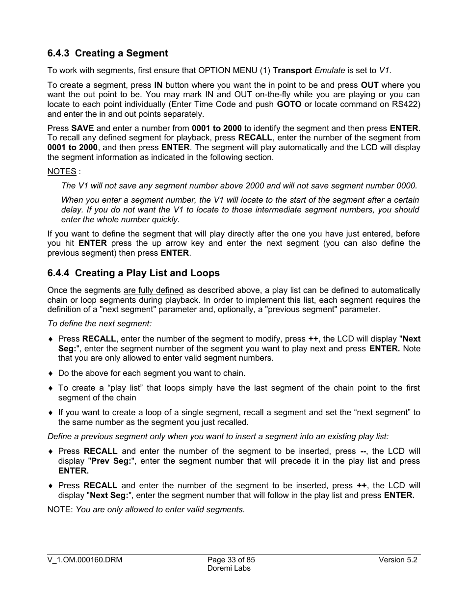 3 creating a segment, 4 creating a play list and loops | Doremi MCSHD User Manual | Page 33 / 85