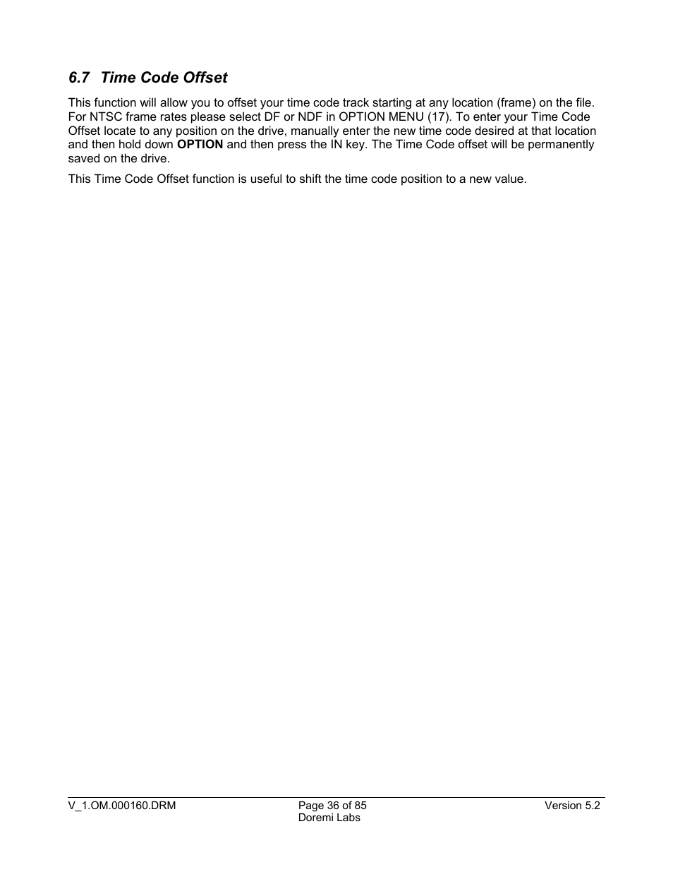 7 time code offset | Doremi MCSHD User Manual | Page 36 / 85
