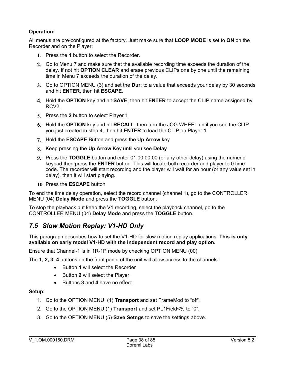 5 slow motion replay: v1-hd only | Doremi MCSHD User Manual | Page 38 / 85