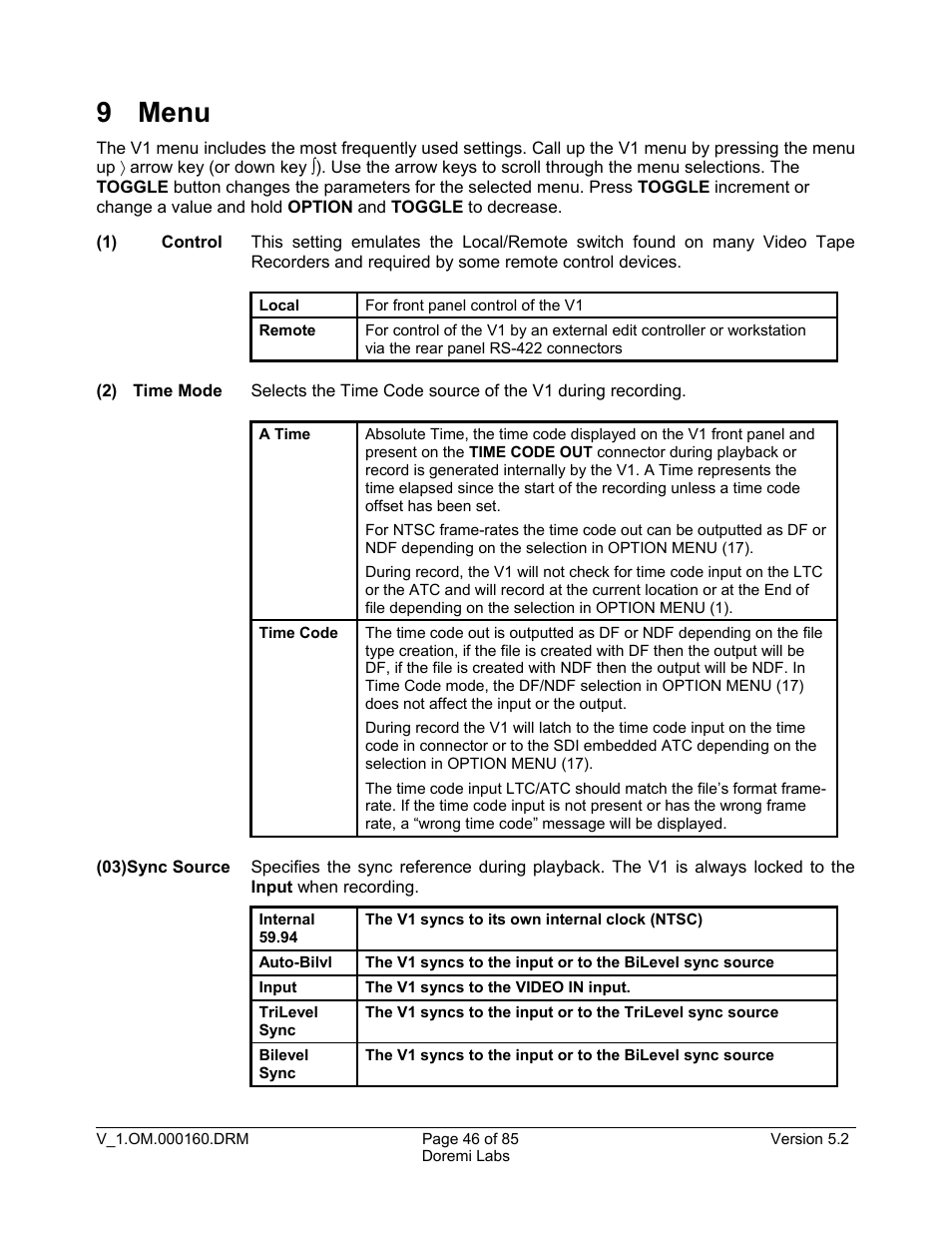 9 menu | Doremi MCSHD User Manual | Page 46 / 85