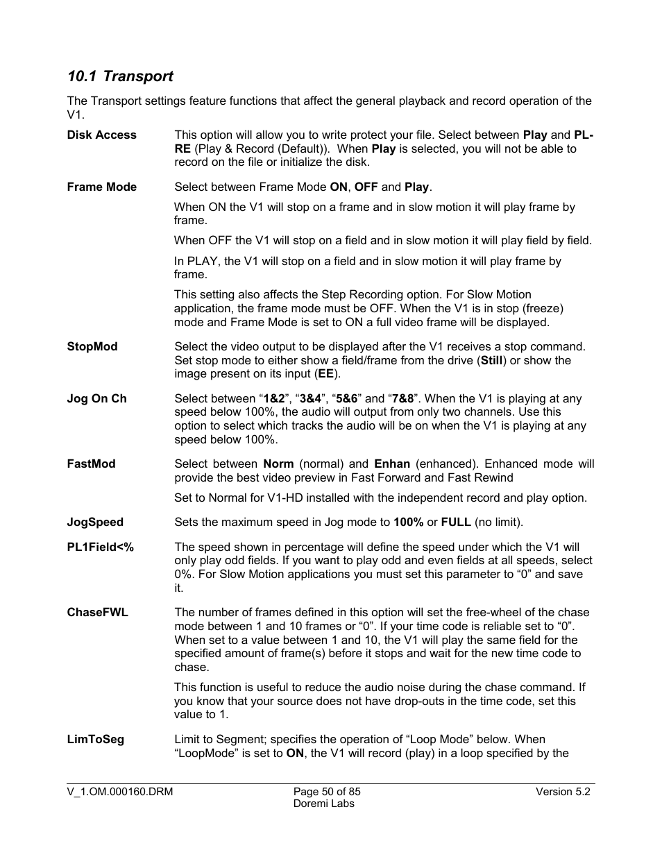 1 transport | Doremi MCSHD User Manual | Page 50 / 85