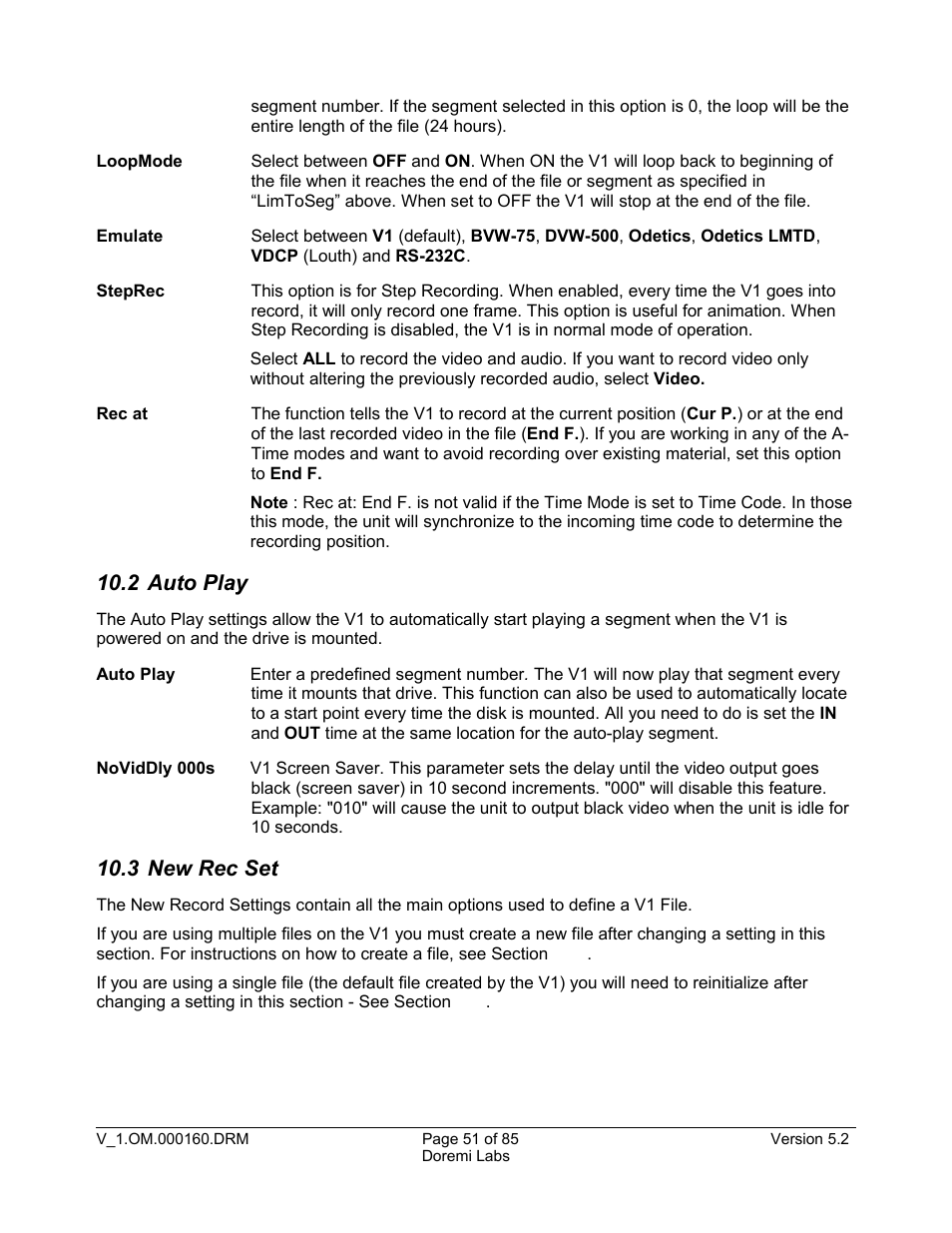 2 auto play, 3 new rec set | Doremi MCSHD User Manual | Page 51 / 85