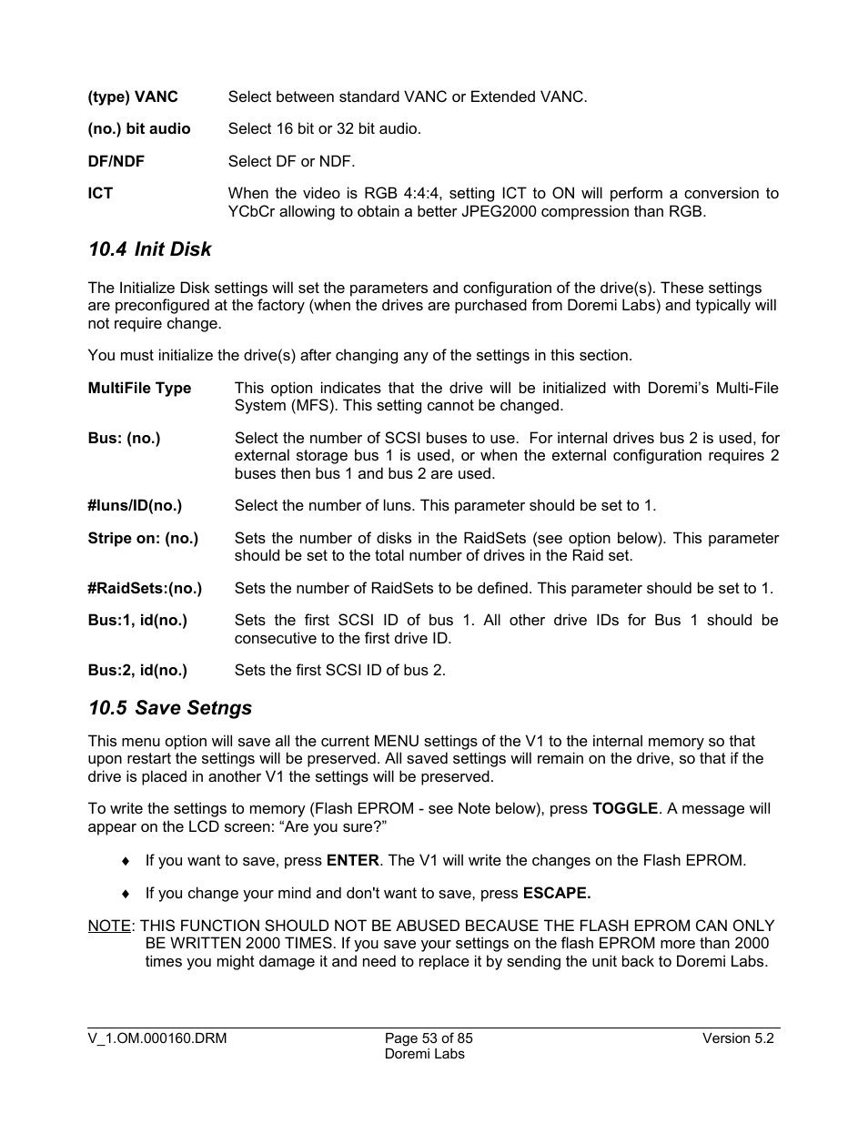 4 init disk, 5 save setngs | Doremi MCSHD User Manual | Page 53 / 85