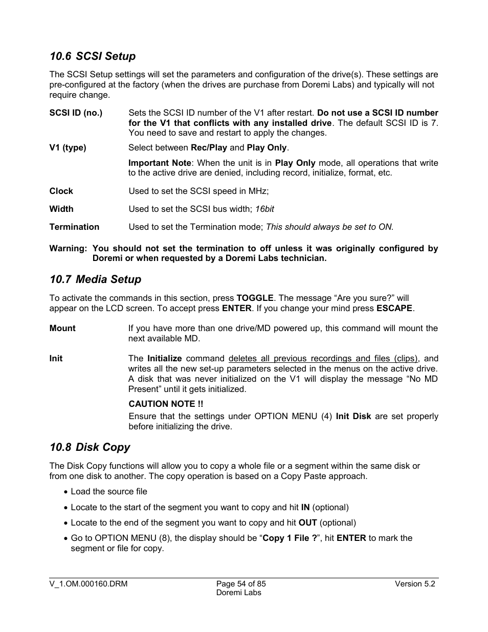 6 scsi setup, 7 media setup, 8 disk copy | Doremi MCSHD User Manual | Page 54 / 85