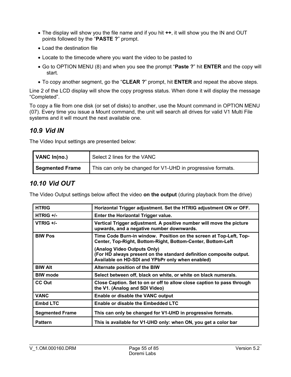 9 vid in, 10 vid out | Doremi MCSHD User Manual | Page 55 / 85