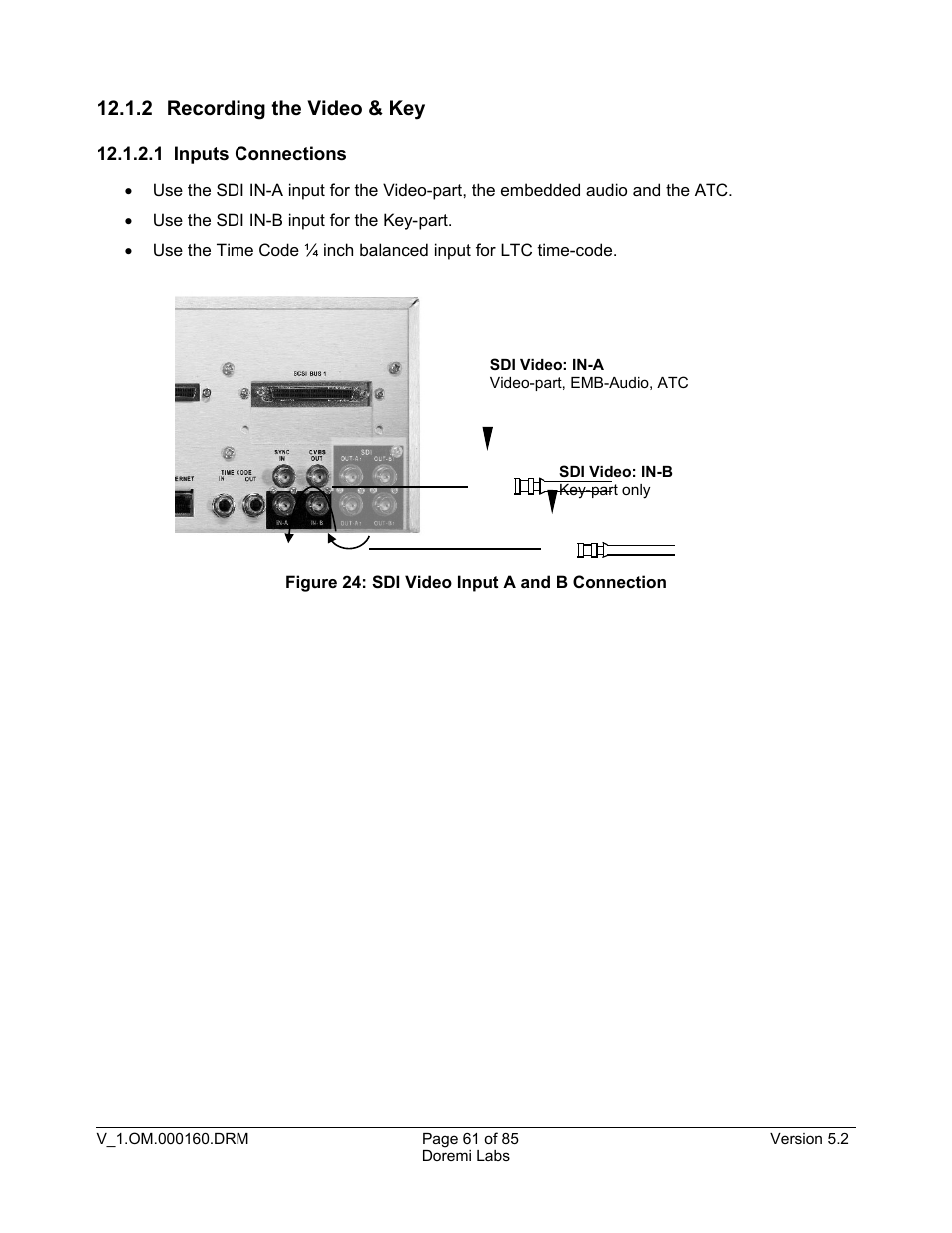 2 recording the video & key, 1 inputs connections | Doremi MCSHD User Manual | Page 61 / 85