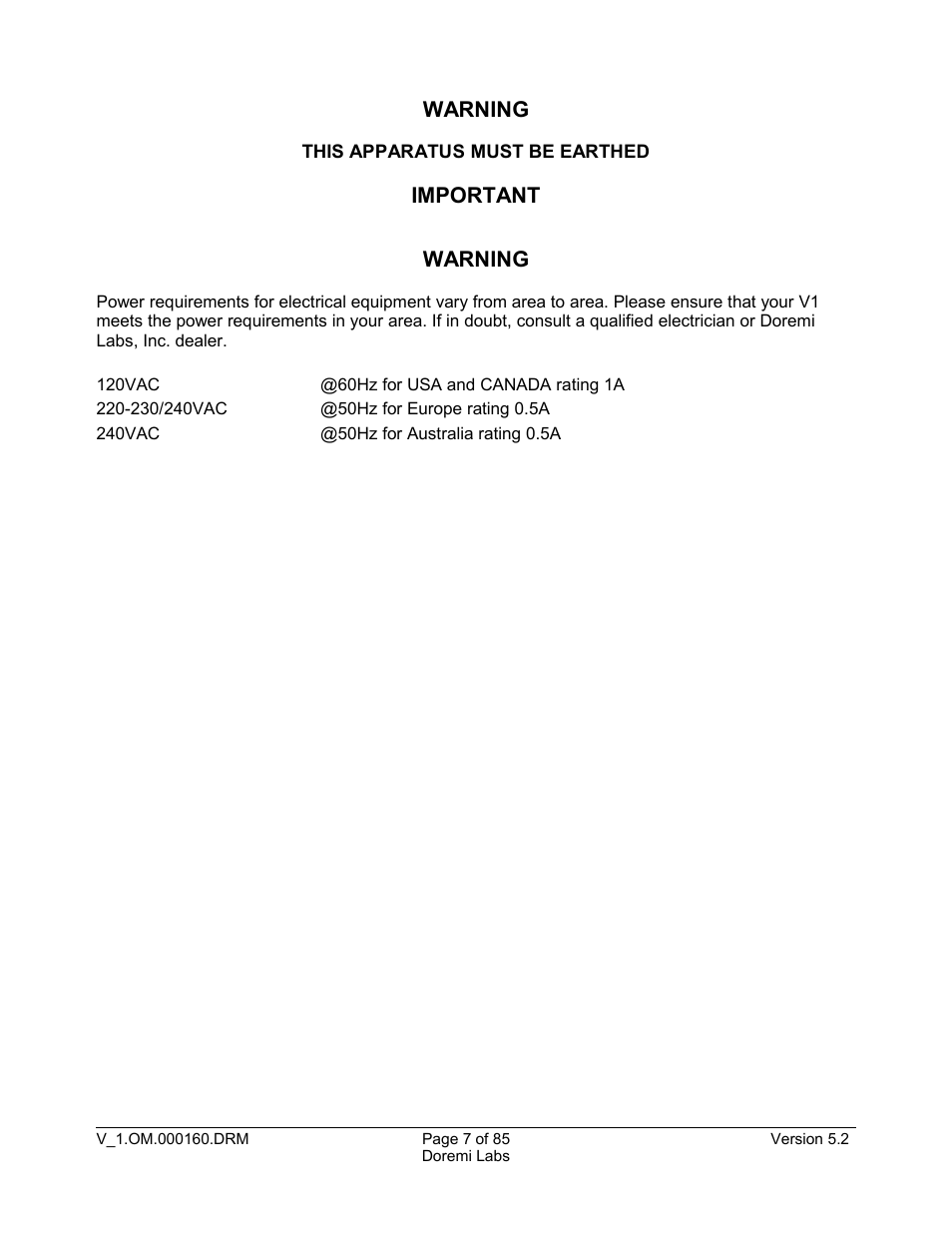 Warning, Important warning | Doremi MCSHD User Manual | Page 7 / 85
