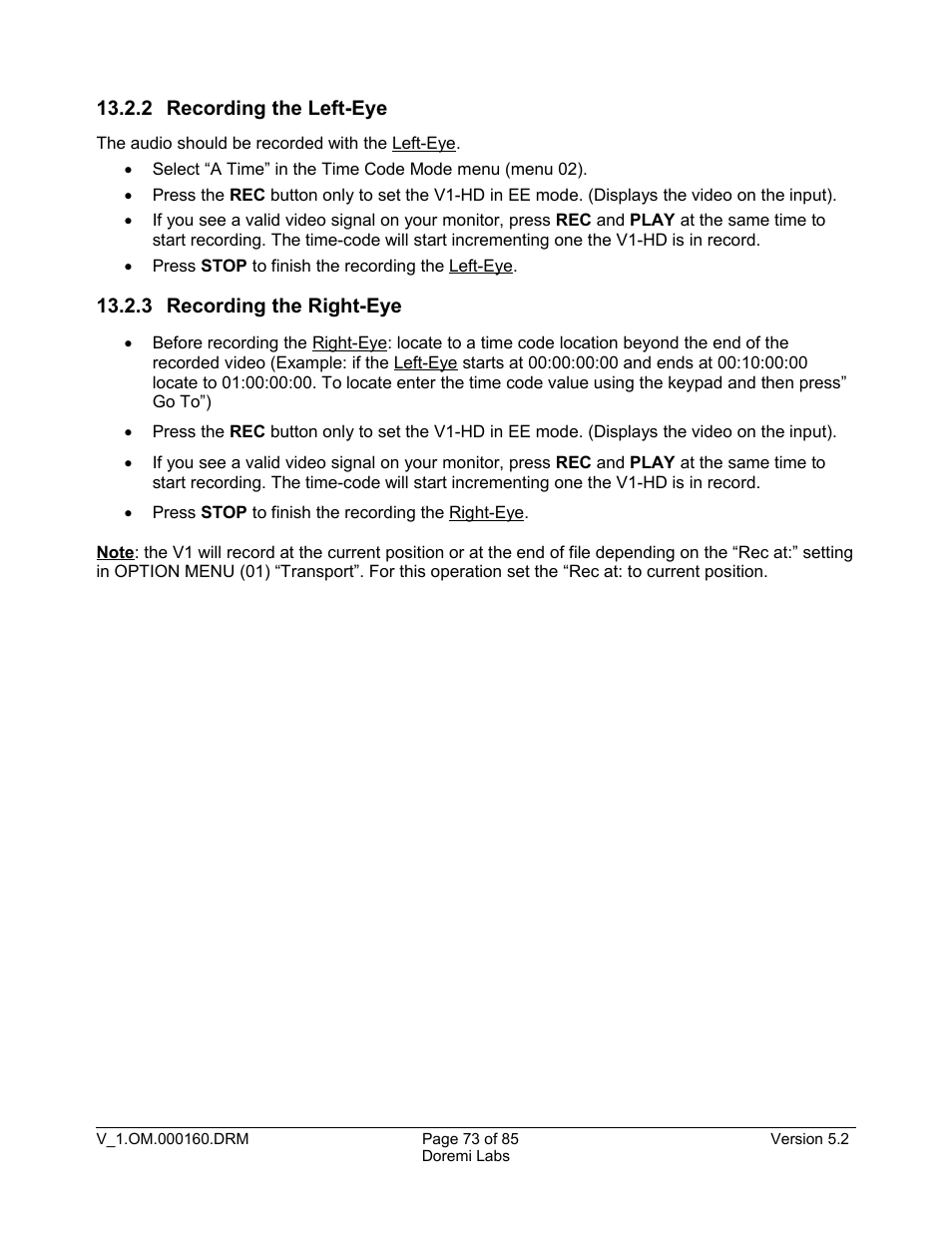2 recording the left-eye, 3 recording the right-eye | Doremi MCSHD User Manual | Page 73 / 85