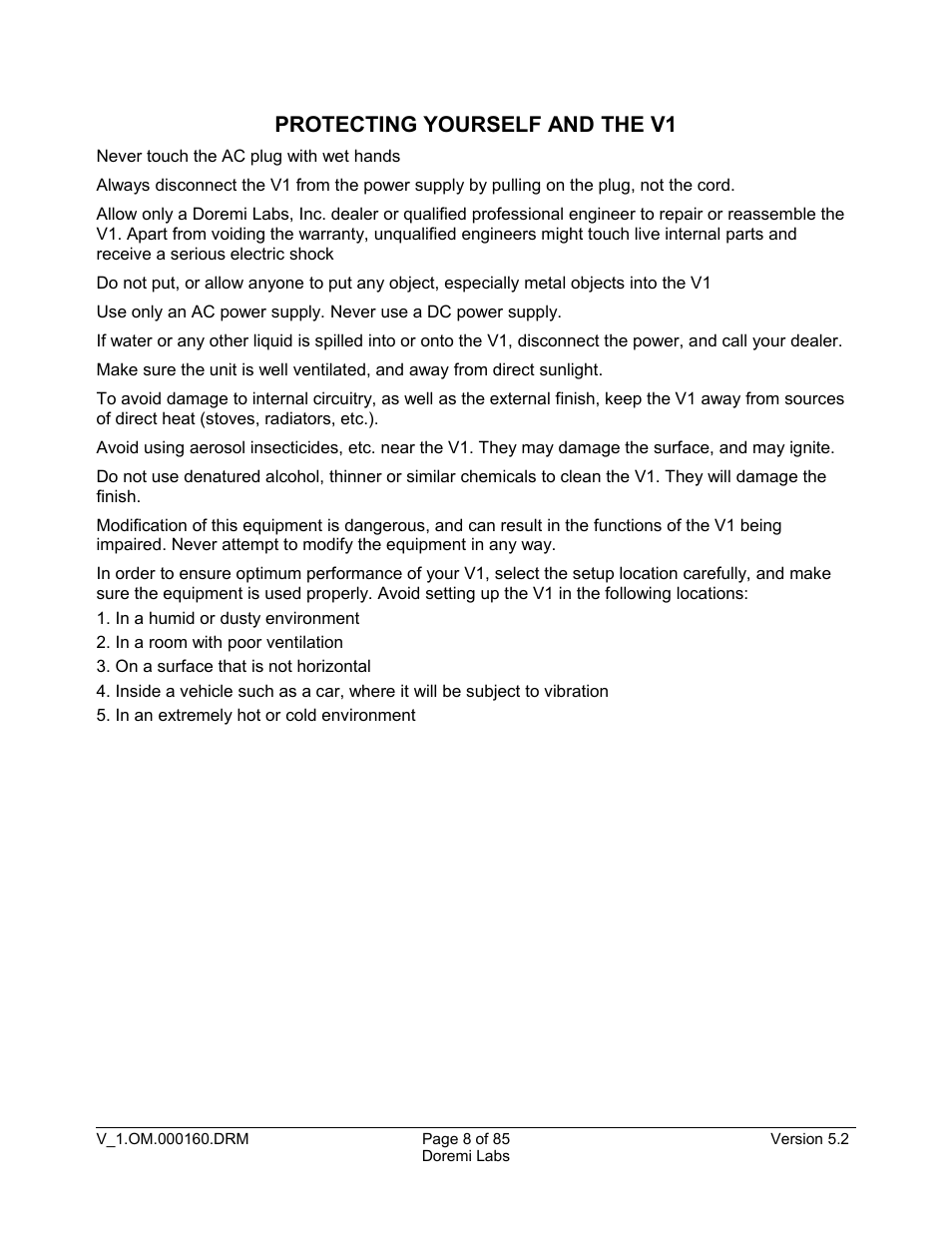 Protecting yourself and the v1 | Doremi MCSHD User Manual | Page 8 / 85