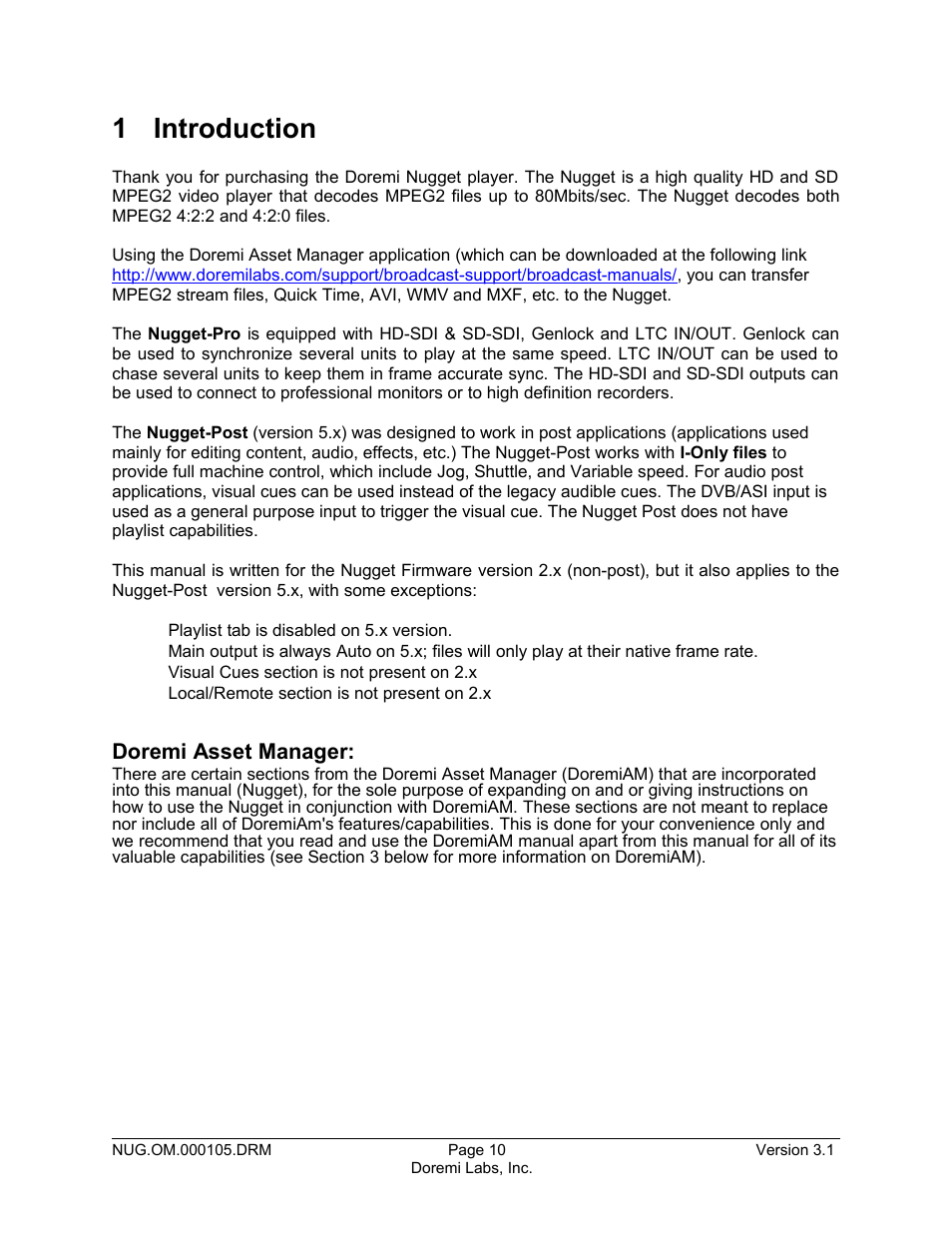 1 introduction, Doremi asset manager | Doremi Nugget User Manual | Page 10 / 58