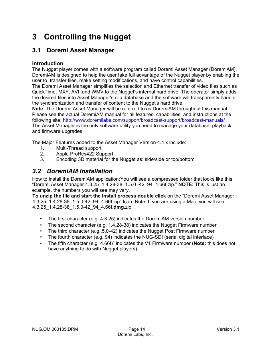 3 controlling the nugget, 1 doremi asset manager, 2 doremiam installation | Doremi Nugget User Manual | Page 14 / 58