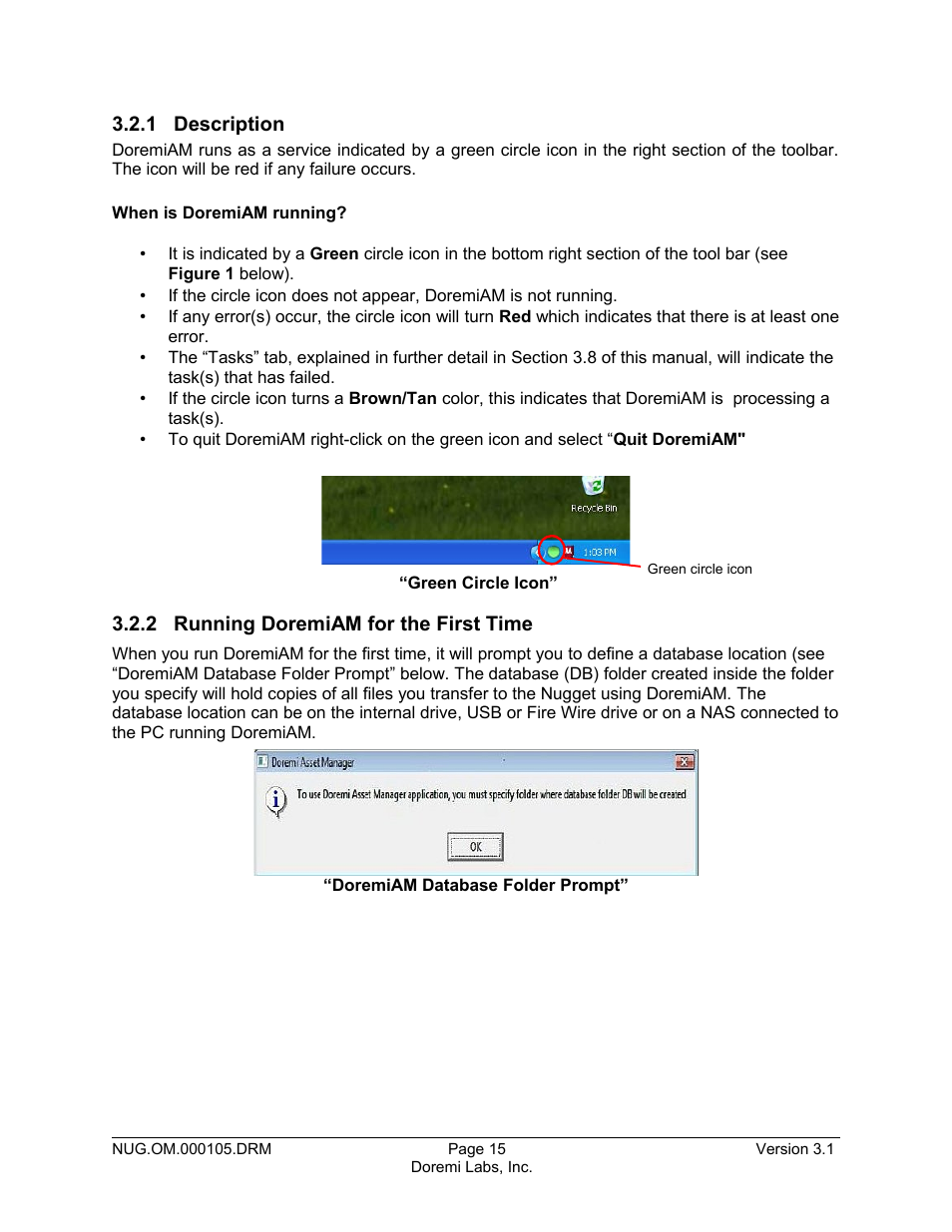 1 description, 2 running doremiam for the first time | Doremi Nugget User Manual | Page 15 / 58