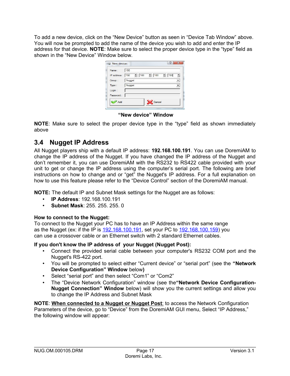 4 nugget ip address | Doremi Nugget User Manual | Page 17 / 58
