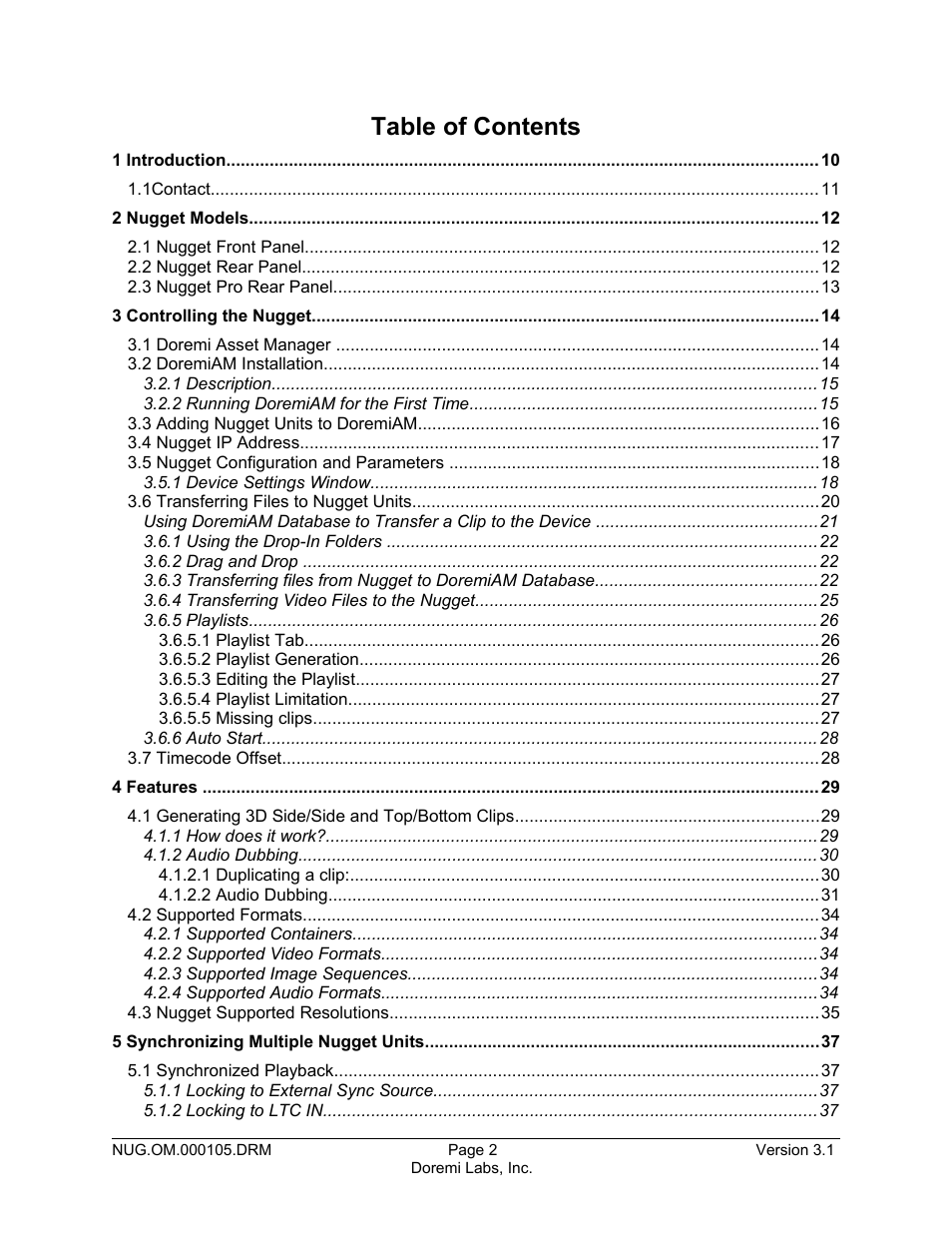 Doremi Nugget User Manual | Page 2 / 58