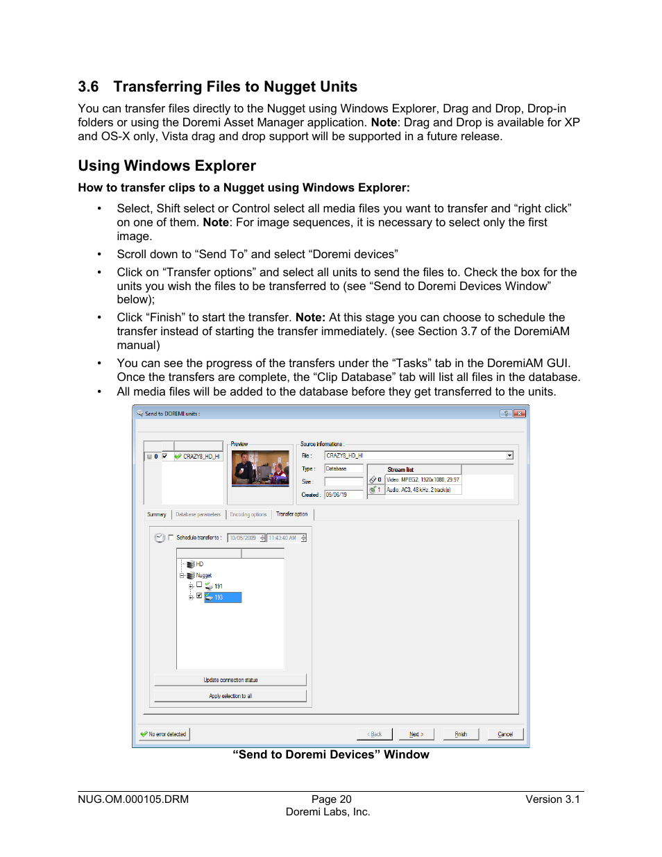 6 transferring files to nugget units, Using windows explorer | Doremi Nugget User Manual | Page 20 / 58