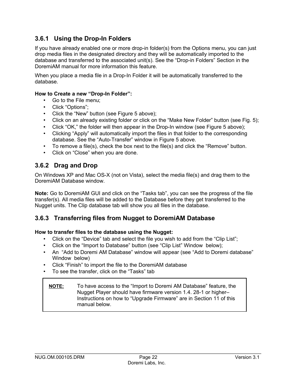 1 using the drop-in folders, 2 drag and drop | Doremi Nugget User Manual | Page 22 / 58