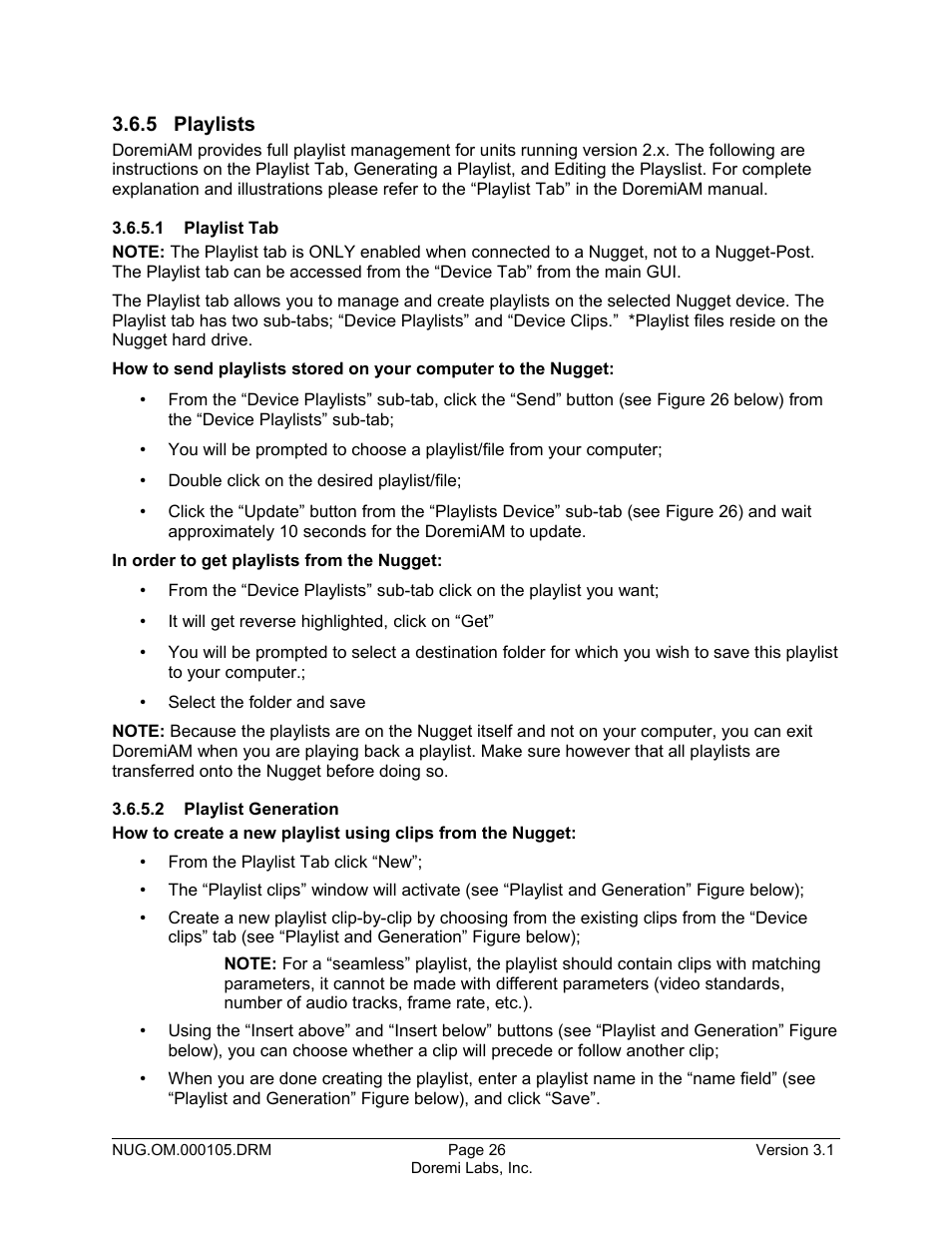 5 playlists, 1 playlist tab, 2 playlist generation | Doremi Nugget User Manual | Page 26 / 58