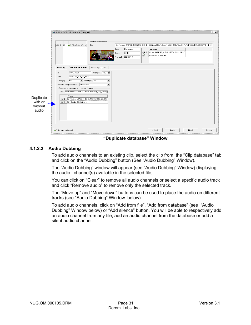 2 audio dubbing | Doremi Nugget User Manual | Page 31 / 58