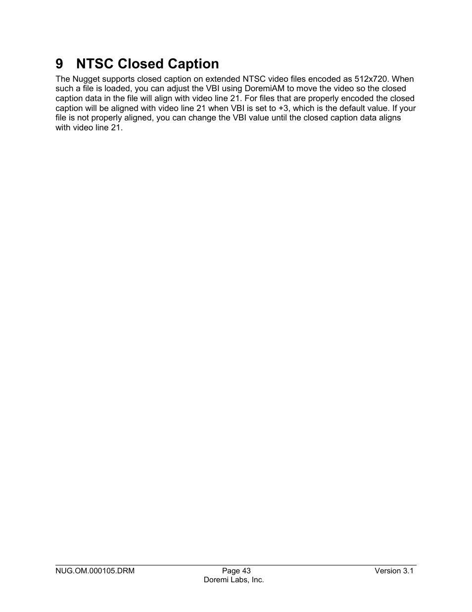 9 ntsc closed caption | Doremi Nugget User Manual | Page 43 / 58