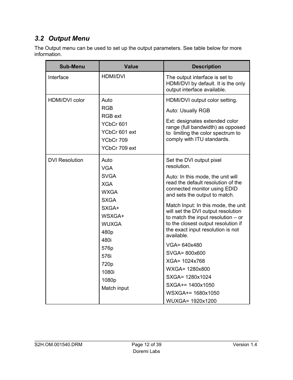 2 output menu | Doremi S2H-30 User Manual | Page 12 / 39