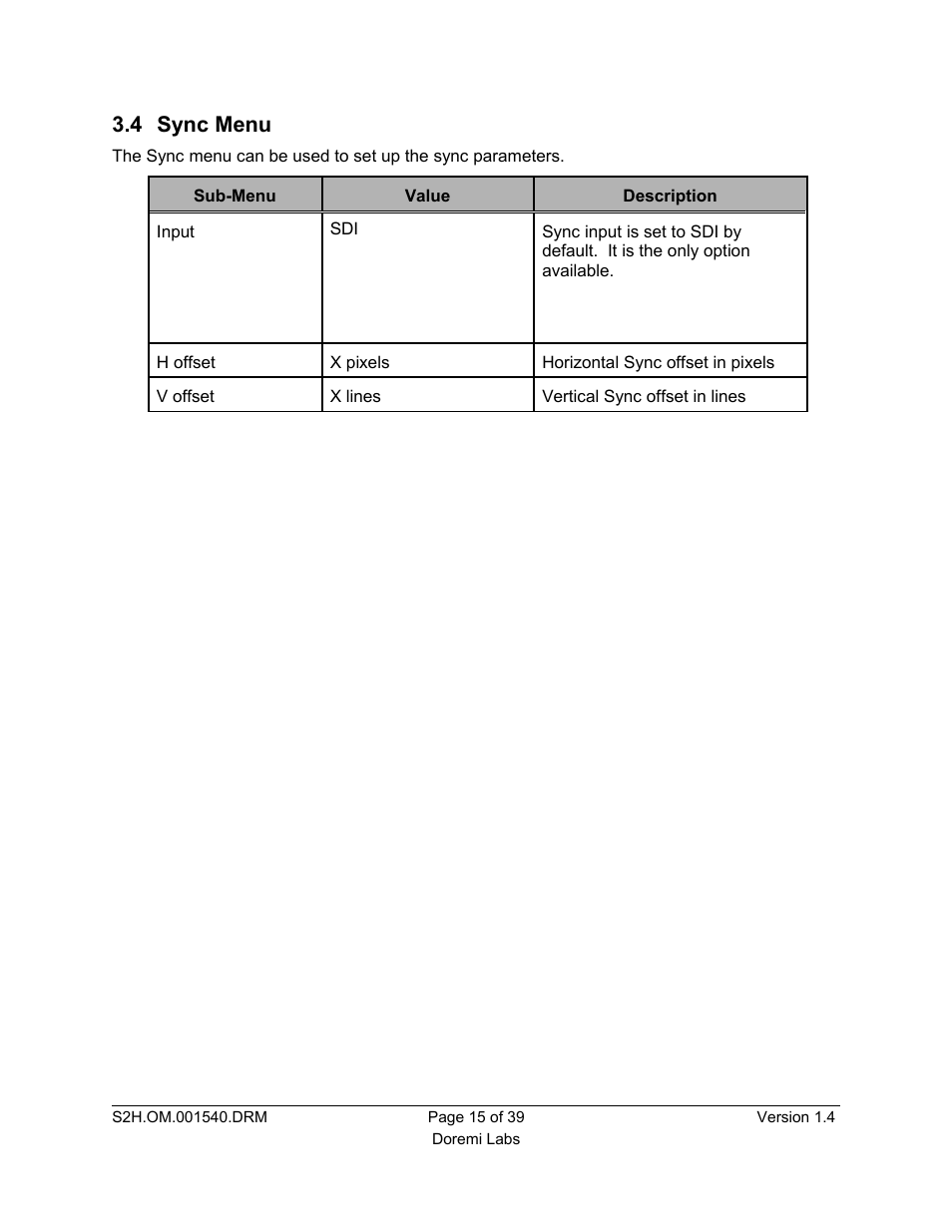4 sync menu | Doremi S2H-30 User Manual | Page 15 / 39