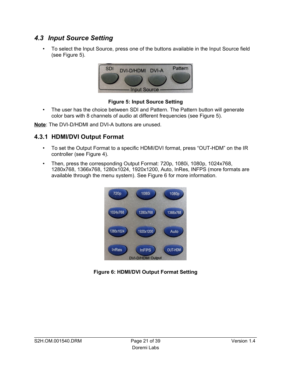 3 input source setting, 1 hdmi/dvi output format | Doremi S2H-30 User Manual | Page 21 / 39
