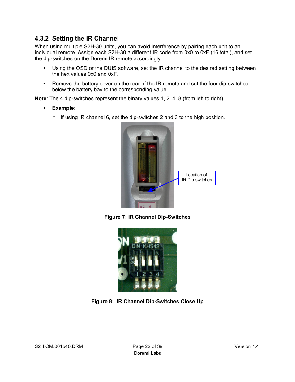 2 setting the ir channel | Doremi S2H-30 User Manual | Page 22 / 39