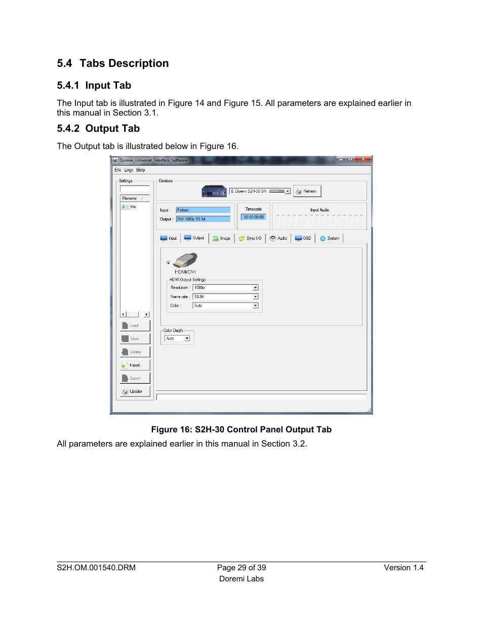 4 tabs description, 1 input tab, 2 output tab | Doremi S2H-30 User Manual | Page 29 / 39