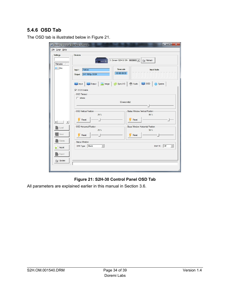 6 osd tab | Doremi S2H-30 User Manual | Page 34 / 39