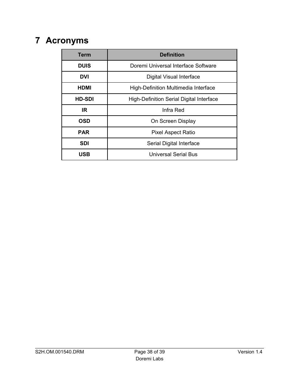 7 acronyms | Doremi S2H-30 User Manual | Page 38 / 39