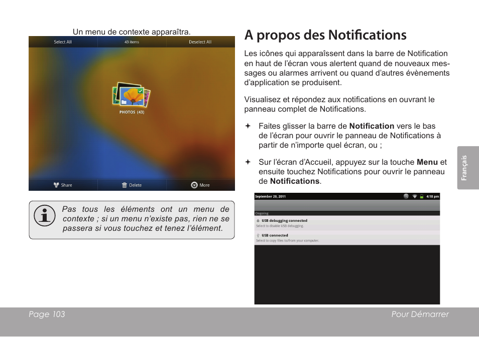 A propos des notifications | COBY electronic MID1126 User Manual | Page 103 / 127